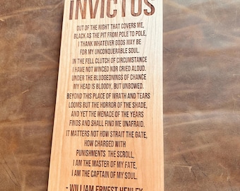 Invictus Poem Engraved in Wood