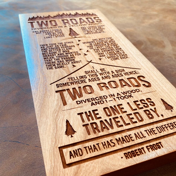 Road Not Taken by Robert Frost Engraved Wood Sign