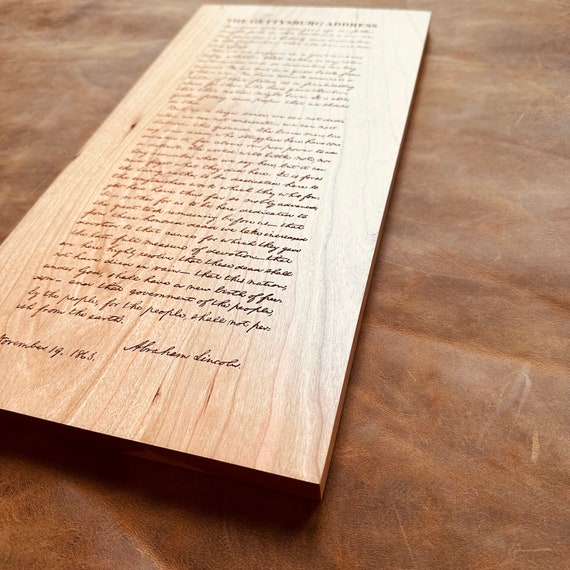 Gettysburg Address by Abraham Lincoln Engraved Wood Plaque
