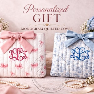 Personalized Quilted Bible Cover with Monogram Bow | iPad Tablet Sleeve
