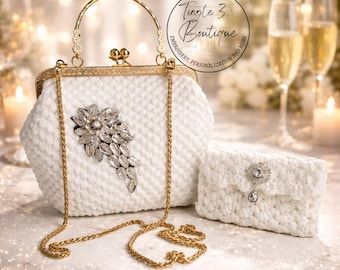 Crochet Glam Bag, Crochet Purse, Handmade Evening Bag, Special Occasion Bag, Rhinestone Bag, Dressy Evening Bag