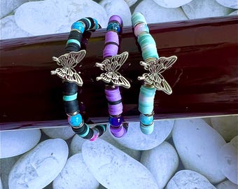 Boho vlinderarmband met kralen - Mintgroen, paars of zwart - Met elastiek of sluiting