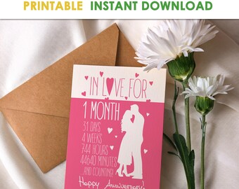 Printable 1 Month Anniversary Card: Romantic Greeting Card (Digital Download)