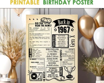 Back in 1967 Newspaper Birthday Poster - 59th Bday Party Decoration / 59 Birthday Card