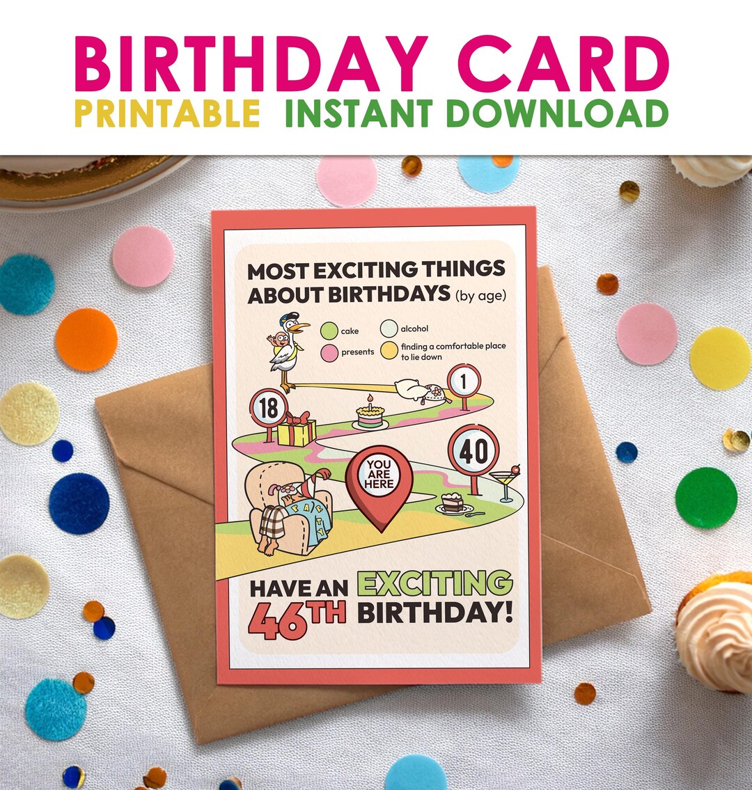46th Birthday Card for Him or Her / Printable - Etsy