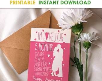 5 Month Anniversary Card - Romantic Printable Card (Digital Download)