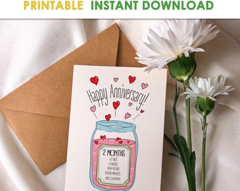 Romantic 2 Month Anniversary Card: Printable Greeting Card (Digital Download)