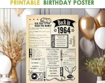 Back in 1964 Newspaper Birthday Poster - 62.Bday Party Dekoration / 62 Geburtstagskarte