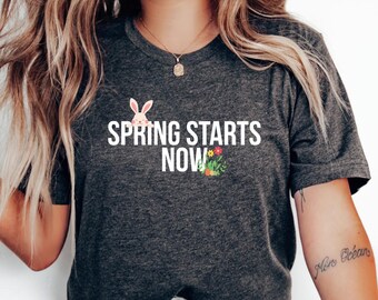 Spring Starts Now Tee | bunny ears, floral wreath, spring slogan