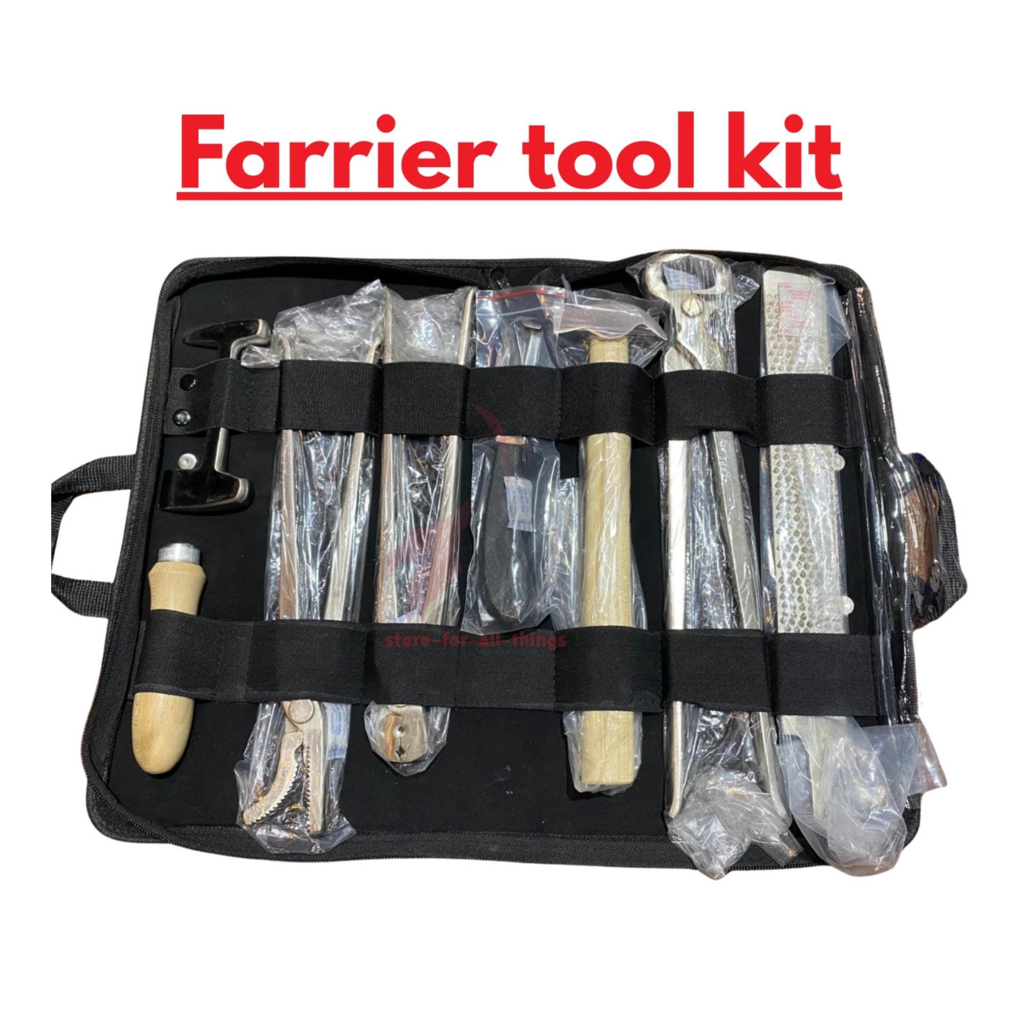 Kit Complet Maréchal-ferrant - Outils, Tablier, Support Sabot, Sac En Cuir - Neuf