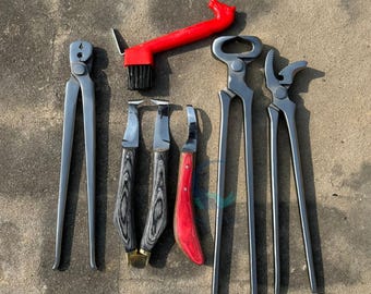 Professional Farrier Tool Kit | Hoof Care Set with Nippers Clincher Puller Knives | Horse Shoeing