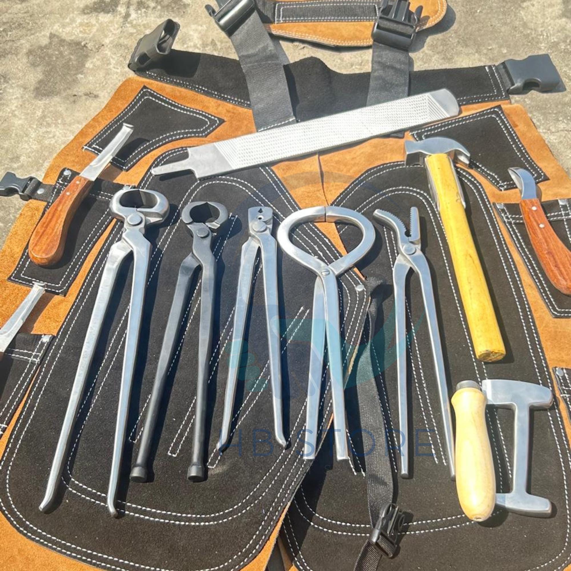 Kit Maréchal-ferrant Complet – Tablier, Support Sabot, Sac à Outils En Cuir – Pour L’entretien Des Sabots De Cheval