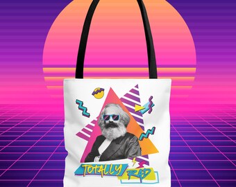 Totally Rad: Karl Marx , 80s Style White Tote Bag, Protest Accessory, Funny Political Gift