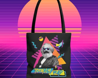 Totally Rad: Karl Marx , 80s Style Black Tote Bag, Protest Accessory, Funny Political Gift,