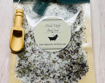 Herbal Uplift Bath Soak, Natural Aromatherapy Bath Salts, Spa Gift