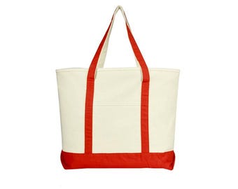 Zipper Canvas Tote Bag with Pocket Durable Cotton Shoulder Bag, Custom Tote for Groceries|| Red Color