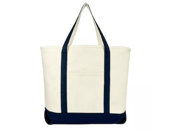 Canvas Tote Bag with Pocket Durable Cotton Shoulder Bag, Custom Tote for Groceries (NAVY BLUE)