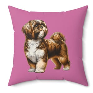Shih Tzu Dog Pillow: Pink Faux Suede Cushion, Pet Lover Home Decor