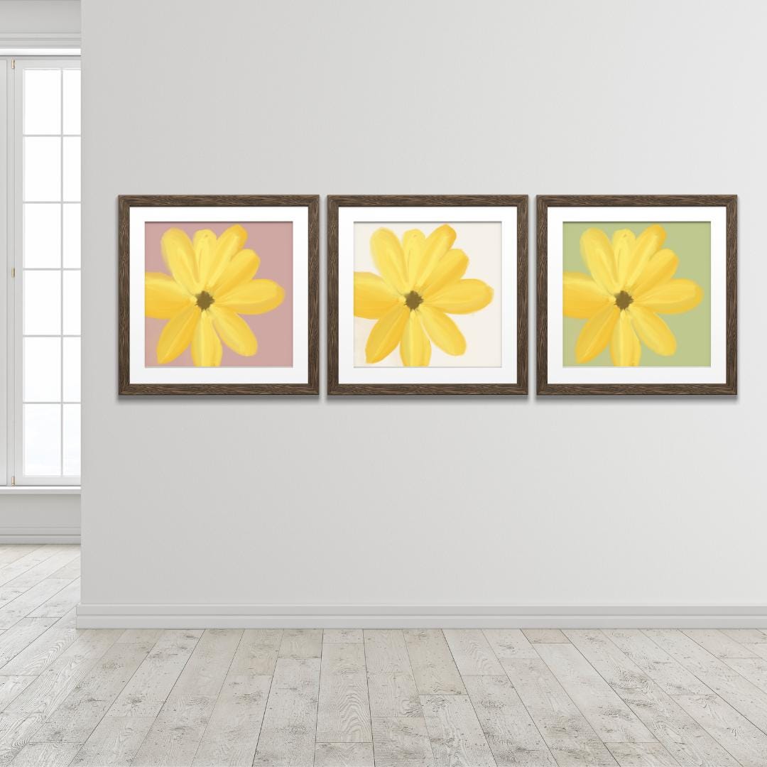 Set of 3 Yellow Flower Prints, Minimalist Floral Botanical Art (digital ...