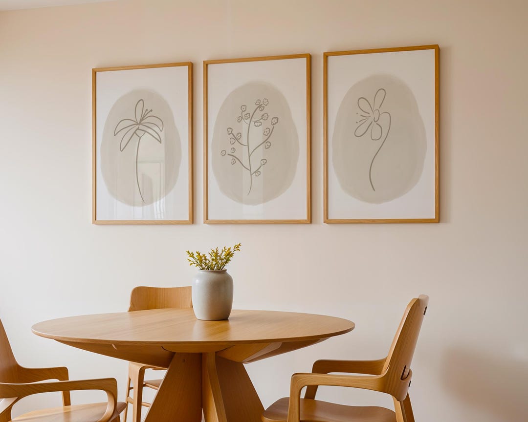Neutral Floral Line Art Set of 3 | Minimalist Botanical Gallery Wall ...