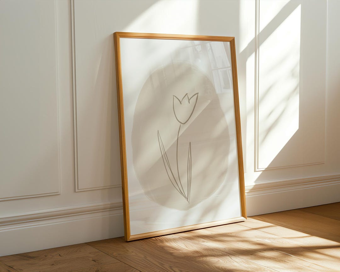 Neutral Tulip Wall Art | Minimalist Botanical Gallery Wall | Beige ...