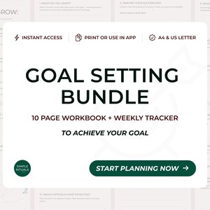 Ziele setzen - GROW Journal Workbook Weekly Tracker PDF, minimalistischer Zielplaner für persönliche Entwicklung (A4 US Letter)