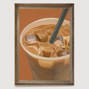 Iced Latte Cup Art Print, Minimalist Coffee Wall Decor,Modern Cafe Drink Poster, Printable Digital Download Vibrant Trendy Bar Cart Art Gift