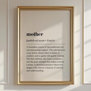 Arte mural con la frase &quot;Definición de madre&quot;, regalo para mamá, cita imprimible, decoración minimalista, regalo sentimental para el Día de la Madre, regalo de cumpleaños, impresión digital.