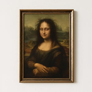 Bedhead Mona Lisa Art Print, Tired Mona Lisa with Messy Unruly Hair, Leonardo da Vinci Parody, Quirky Wall Decor, Funny Renaissance Painting