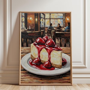 Strawberry Cheesecake Wall Art Print, Vintage Food Poster, Cute Bakery Decor, Retro Cafe Art, Printable Kitchen Artwork, Dessert Lovers Gift