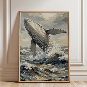 Humpback Whale Art Print, Majestic Blue Whale Breach Wall Art, Giants of the Ocean Painting, Coastal Home Decor, Nautical Abstract Seascape