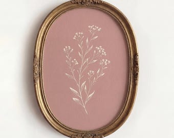 Wildflower Botanical Print, Muted Pink Meadow Herbarium Drawing, Vintage Cottagecore Wall Art, Delicate Bloom Sketch,Minimalist Floral Decor