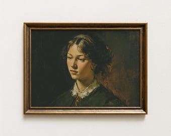 Victorian Woman Wall Art Print, Dark Academia Decor, Moody Oil Painting, Chiaroscuro Female Portrait, Antique Esthetic, Digital Download