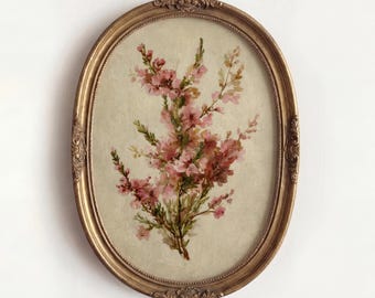 Pink Wildflower Digital Print, Antique Floral Wall Art, Vintage Shabby Chic Botanical Poster, Cottagecore Decor, Rustic Bloom Home Gallery