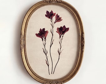 Antique Wildflower Art Print, Dark Burgundy Floral Drawing, Moody Victorian Home Decor, Neutral Cream Paper Poster, Vintage Botanical Stem