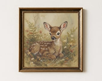 Baby Deer Art Print, Cute Fawn Illustration, Rustic Nursery Decor, Woodland Animal Wall Hanging, Forest Wildlife Poster, Toddler Room Gift