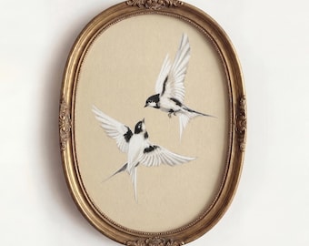 Swallow Birds Print, Vintage Swallow Wall Art, Antique Bird Illustration, French Country Decor, Cottagecore Artwork, Romantic Nature Poster