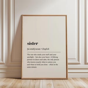 Sister Definition Print, Printable Sister Gift, Sentimental Wall Art, Sister Quote Decor, Family Dictionary Poster, Instant Digital Download