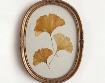 Ginkgo leaf art Print, Oval vintage botanical wall decor, Rustic neutral watercolor digital image for home decor, Antique French aesthetic