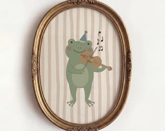 Charming Frog Violin Player Print, Whimsical Nursery Wall Art, Cute Music Decor, Children's Room Artwork, Playroom Accent, Baby Shower Gift