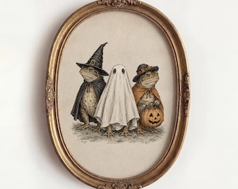 Halloween Toad Print, Spooky Ghost Costume Art, Vintage Amphibian Wall Decor, Retro Animal Lover Gift, Whimsical Fall Aesthetic, Creepy Cute