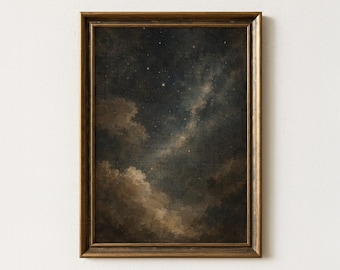 Celestial Night Sky Print, Vintage Starry Sky Wall Art, Dark Academia Decor, Moody Antique Artwork, Cosmic Nightscape , Digital Download JPG