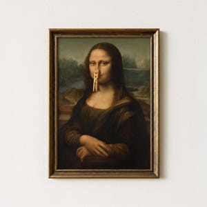 Funny Mona Lisa Parody Printable, Clothespin Meme Wall Art, Viral Painting Humor, Digital Da Vinci Joke Poster,Instant Download Print Poster