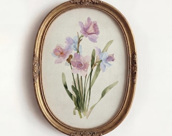 Vintage Watercolor Daffodil Print: Soft Pastel Botanical Wall Art, Minimalist Shabby Chic Homes, Antique Style Flower Decor, Nursery Gift