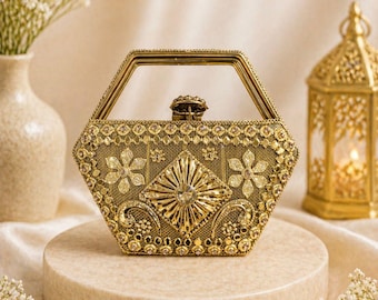 Mini Silver and Gold  Party Clutch for Women | Wedding Evening Bag | Ethnic Purse/Clutch