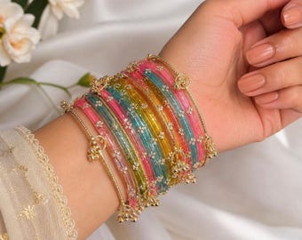 Pastel Multicolor Kashmiri Glass Bangles set