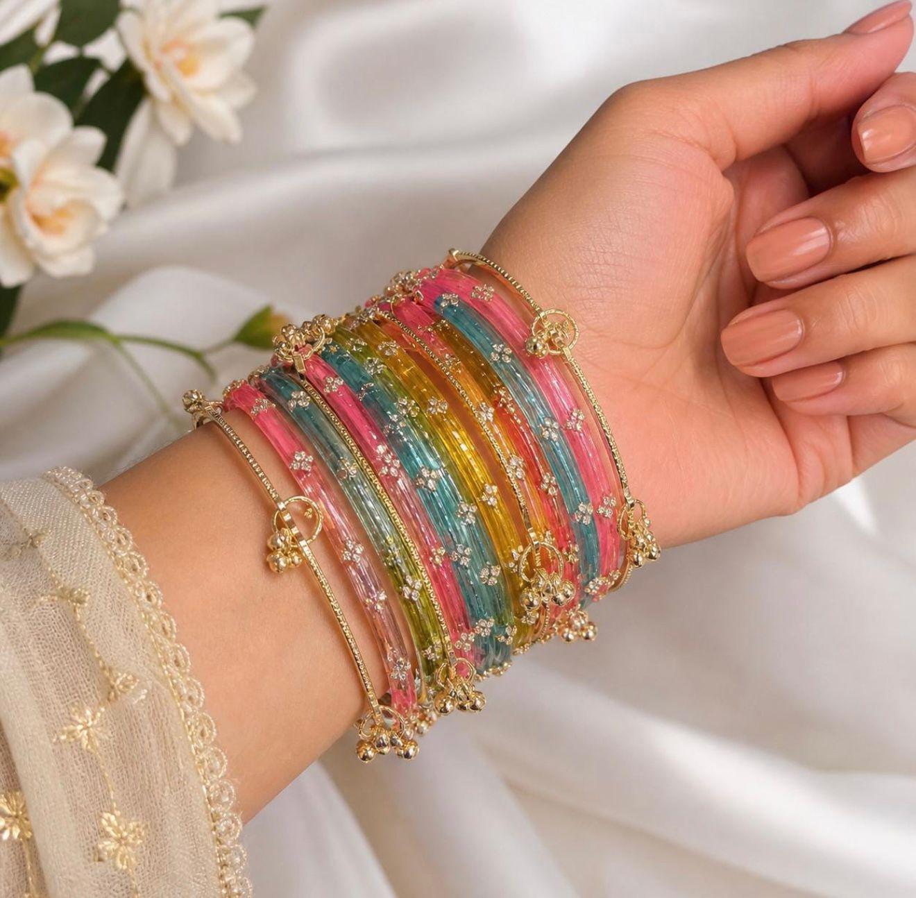 Pastel Multi and Different Colorful Kashmiri Glass Bangles Set - Etsy