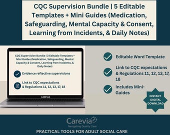 Supervisiebundel (5 sjablonen + minigidsen) | Bewerkbare CQC-toezichtrecords | Bescherming, medicijnen, autisme en LD, dagelijkse notities, leren