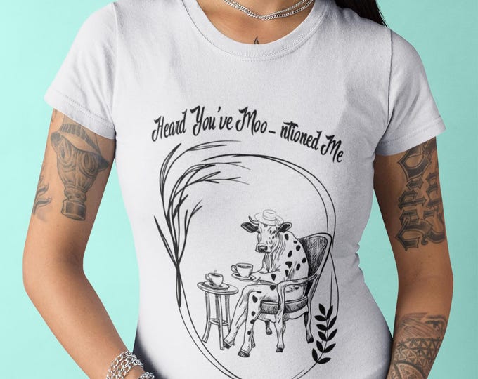 Cow with Tea Unisex T-Shirt | Moontioned Me Vintage Statement T-Shirt | Spill The Tea humorous statement shirt for animal lovers