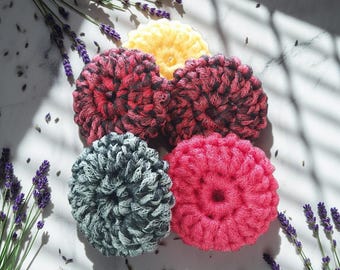Paquete de 5 exfoliantes corporales de crochet suaves y hechos a mano.